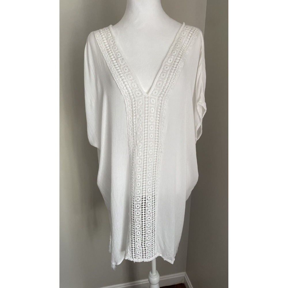 Raviya Women S Oversize White Swim Cover Up  Crochet‎ Crepe Beach Classic Rayon